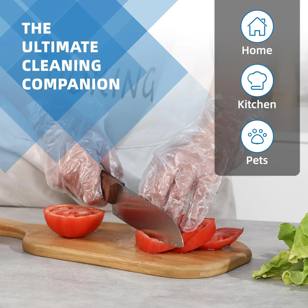 200 Pcs Disposable Clear Gloves - Food Grade Waterproof Oil-Proof for Kitchen Cooking Cleaning Catering