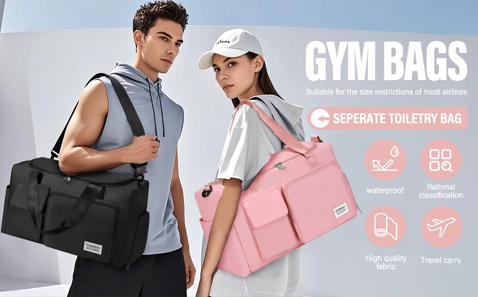Fitness Sports Travel Bag Waterproof Duffel Weekender - Versatile Sports Travel Gym Bag with Dry & Wet Separation
