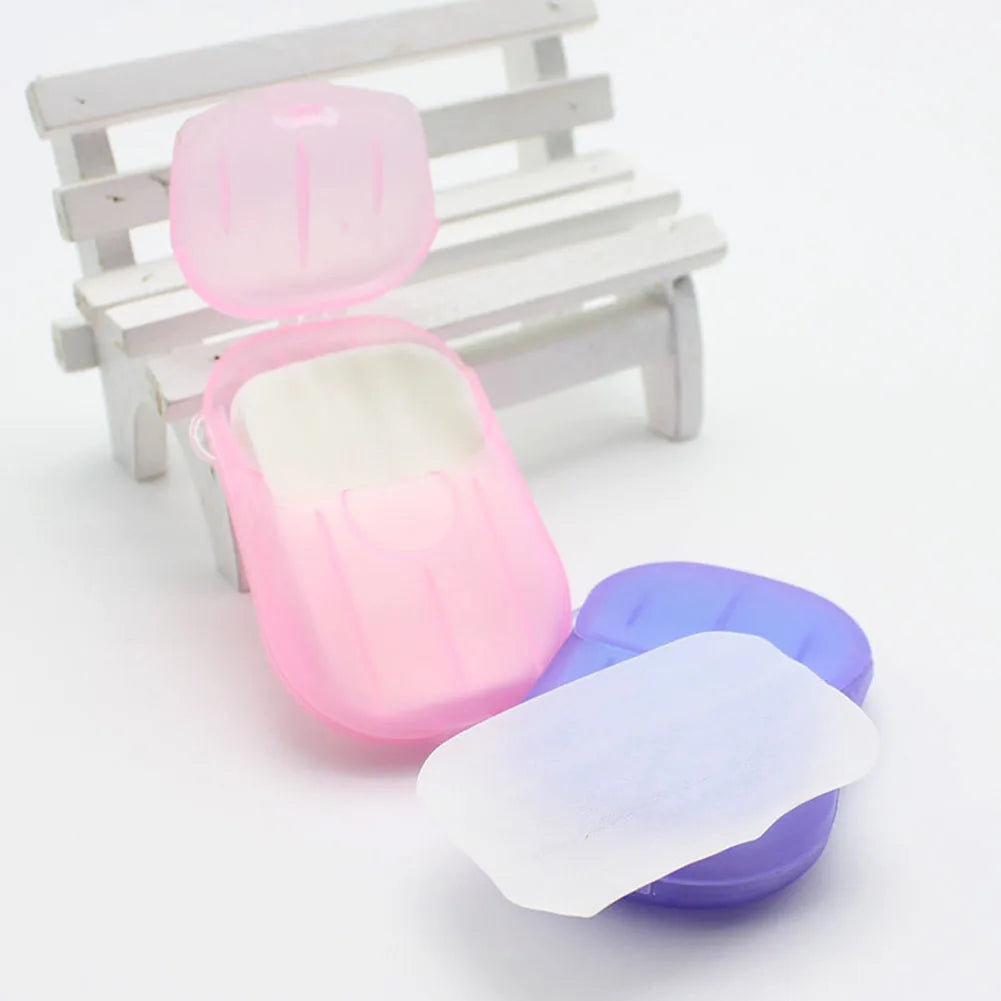 20Pcs Disposable Travel Soap Paper Sheets Skin Friendly Mini Paper Soap Sheets with Box Paper Soap for Camping Hiking