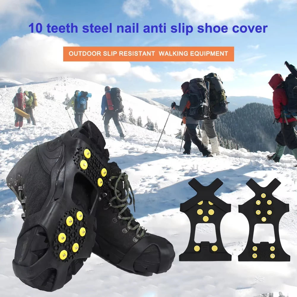 Outdoor Snow Claw Shoe Covers for Men and Women 10 Teeth Rock Climbing Crampons Non-Slip Climbing Cleats Hiking Accessories