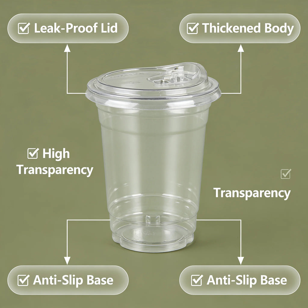 20 PCS PET Cold Drink Cups with Lids Leak-Proof Disposable Clear Plastic Cups for Iced Coffee Bubble Tea Smoothie