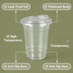 20 PCS PET Cold Drink Cups with Lids Leak-Proof Disposable Clear Plastic Cups for Iced Coffee Bubble Tea Smoothie
