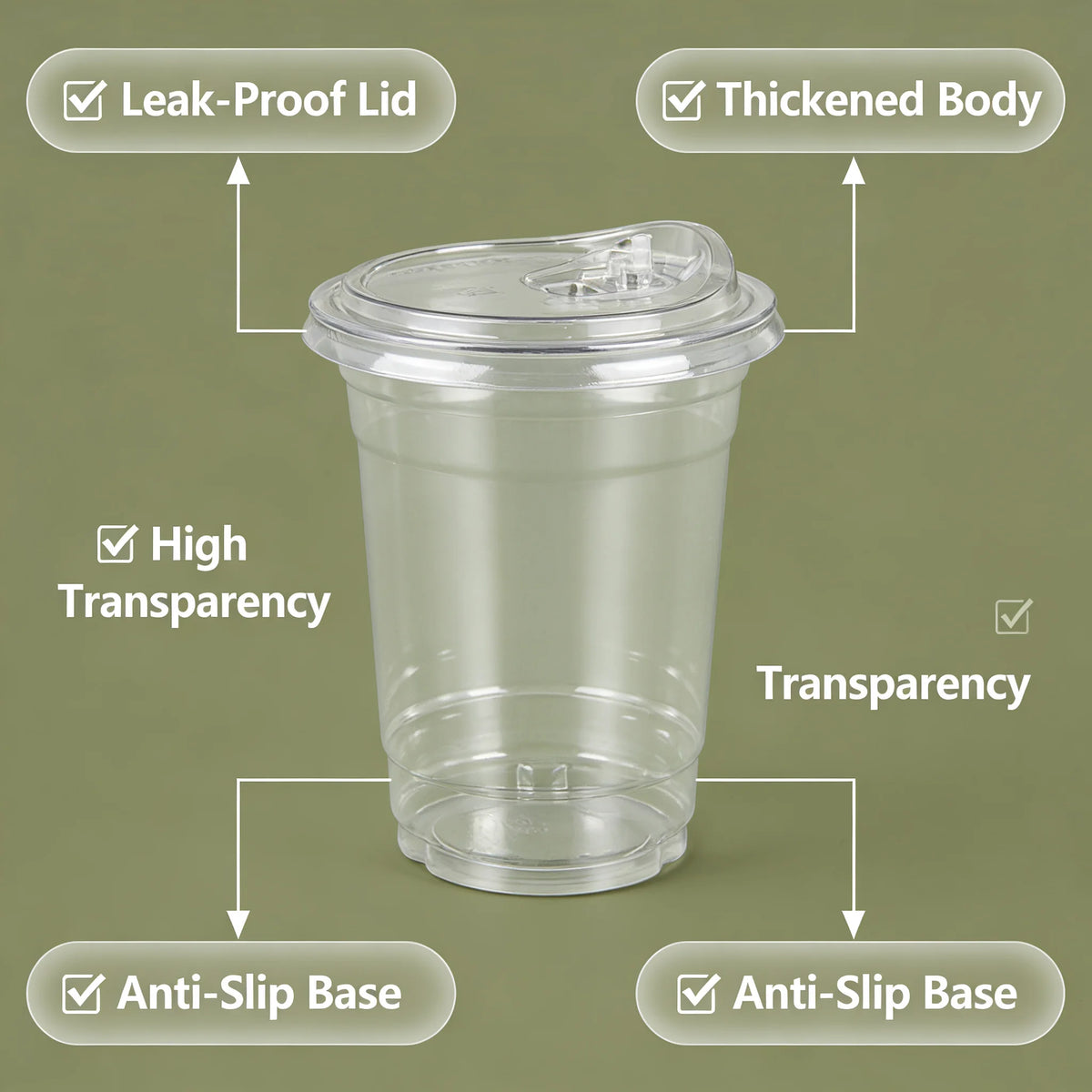 20 PCS PET Cold Drink Cups with Lids Leak-Proof Disposable Clear Plastic Cups for Iced Coffee Bubble Tea Smoothie