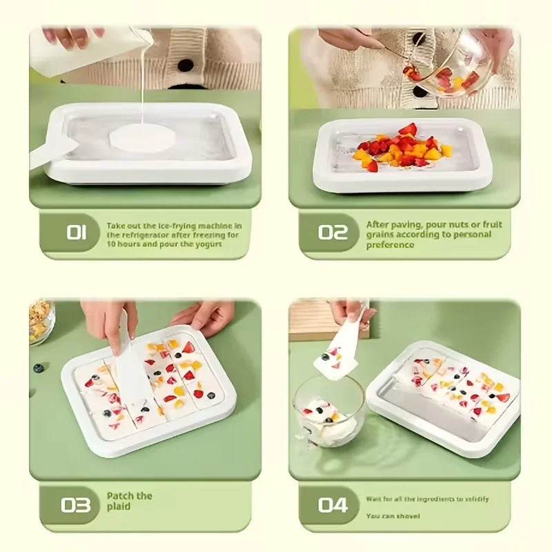 Household Ice Cream Maker Pan with 1 Scraper Instant Rolled Ice Cream Maker DIY Sorbet Frozen Yogurt Maker Ice Stir Fry Machine
