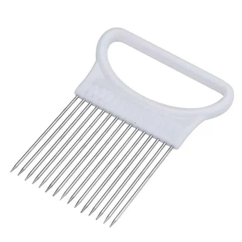 Multi-functional Onion Slicer Holder, Stainless Steel Vegetable Cutter with Prongs, Safe Kitchen Tool for Slicing & Chopping