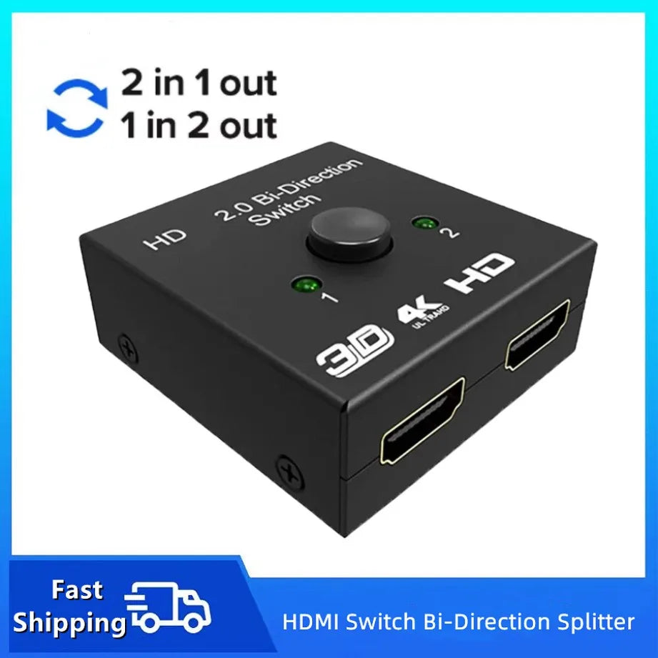 New 4K 3D HDMI-Compatible Switcher Bi-directional 1x2 / 2x1 HDMI-Compatible Adapter Splitter for Laptops PC TV Monitor Projector