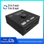 New 4K 3D HDMI-Compatible Switcher Bi-directional 1x2 / 2x1 HDMI-Compatible Adapter Splitter for Laptops PC TV Monitor Projector