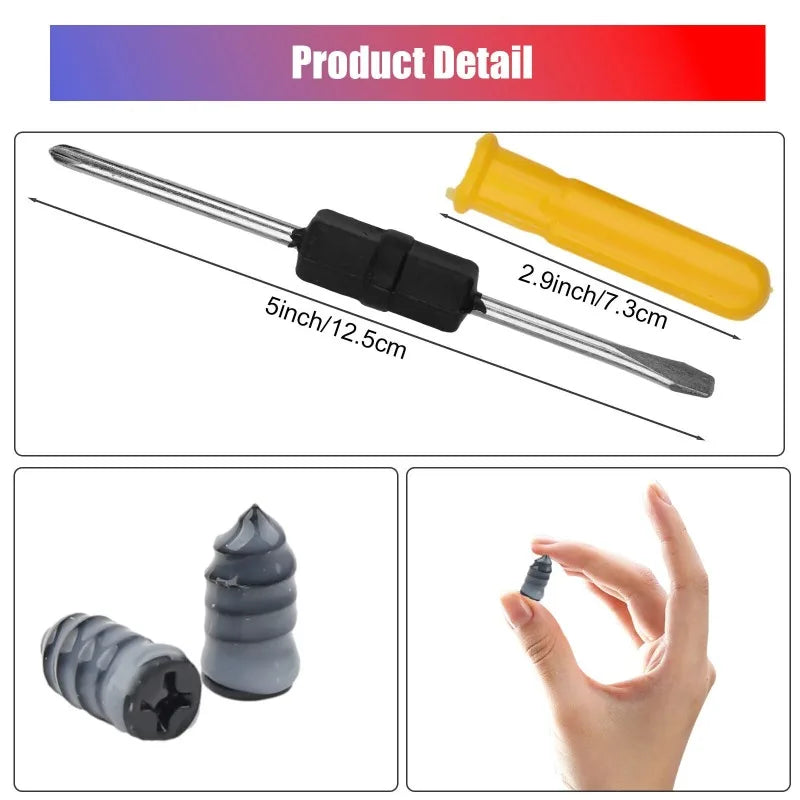 61x Car Tubeless Vacuum Tyre Puncture Repair Kit Screw Nails Tire Patch Plug Fix Tools With Screwdriver & Convenient Storage Box