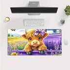 1pc Of Adorable Purple Highland Cattle Mousepad - A Large Desk Mat Featuring A Charming Cow And Lavender Field, Equipped With A Non-Slip Rubber Base, A Smooth Surface, And Built To Last For Office Use, Pcs, Laptops, Keyboards