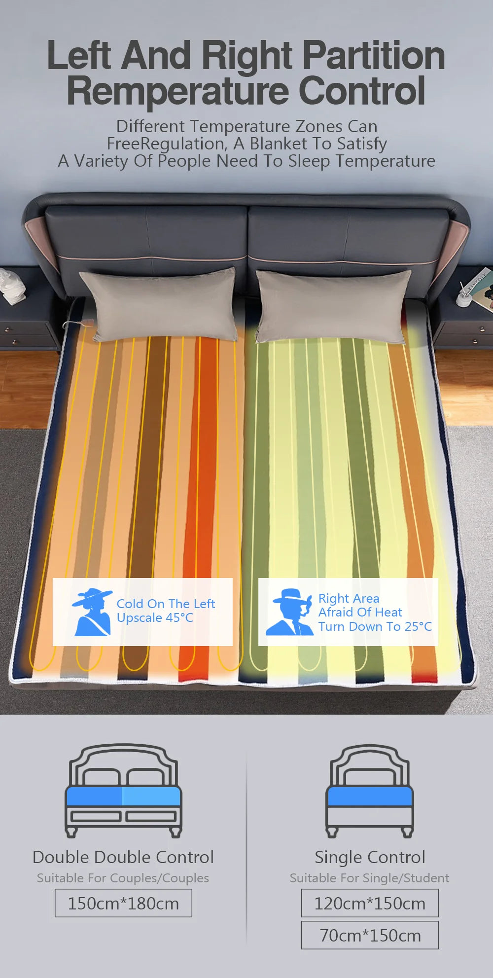 Electric Blanket 220V EU Plug Striped Printing Winter Insulation Heating Electric Blanket Constant Temperature Control