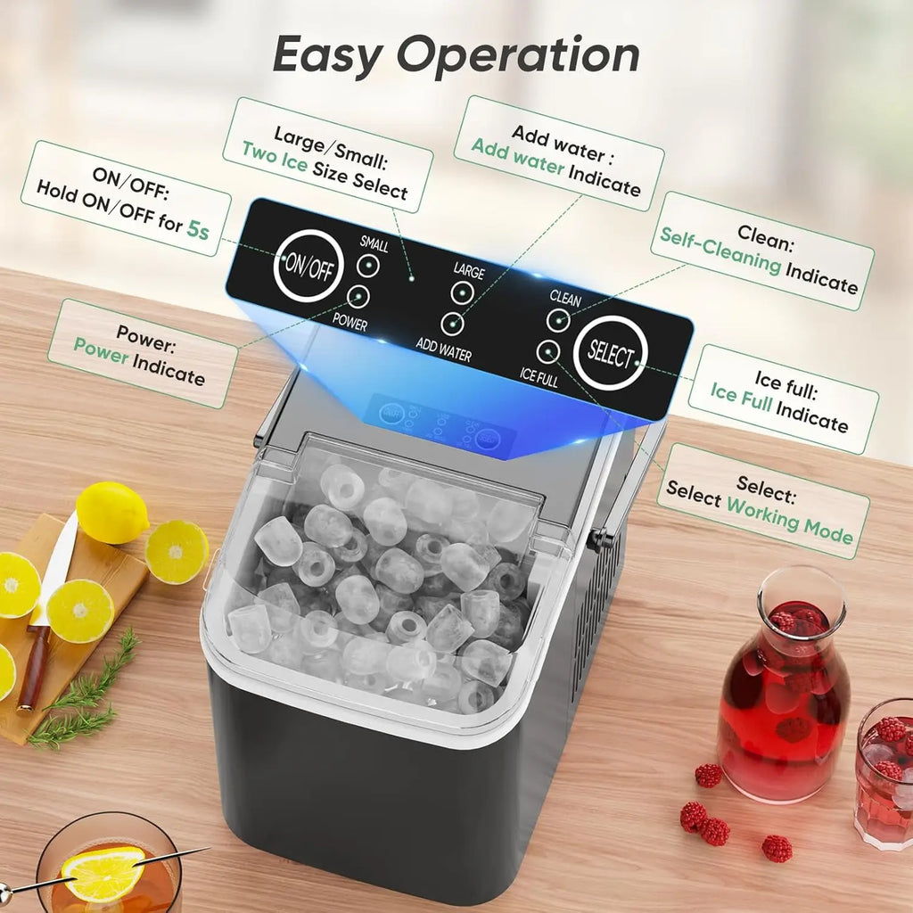 Portable Countertop Ice Maker, 26lbs/24H, 9 Cubes in 6 Mins, Self-Cleaning, Quiet for Home Kitchen RV Camping - Nexvibe
