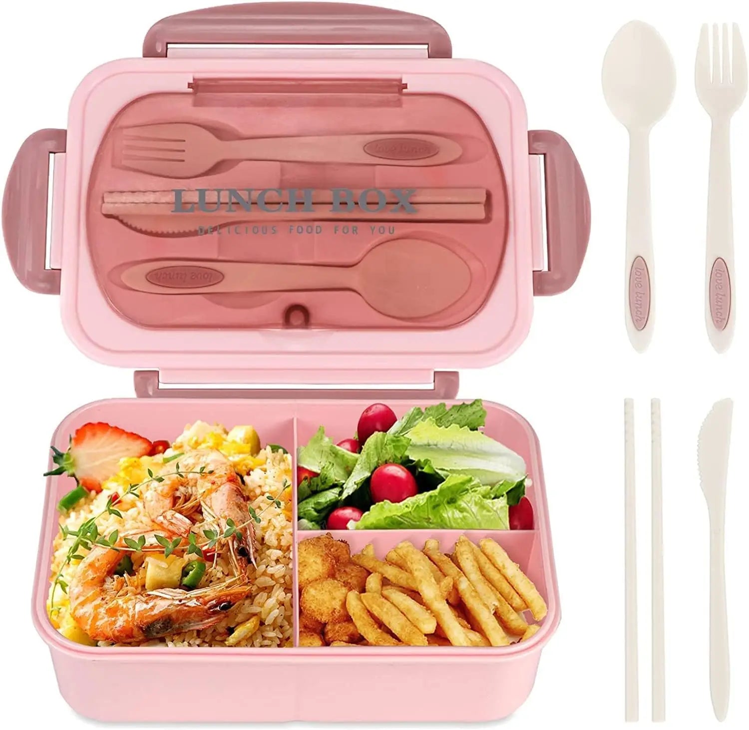 1200ML Lunch Bento Box for Adults Office Worker Picnic LeakProof Lunch Box with Utensils 3 Compartment Bento Box Microwave Safe