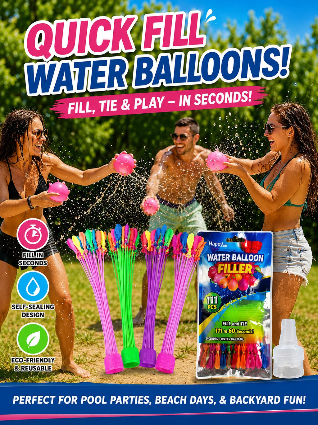 111pcs Summer Water Fight Party Favor Set, Outdoor Party Gift Pack for Pool Parties, Beach Games, Birthday Parties, Family Fun and Group Activities