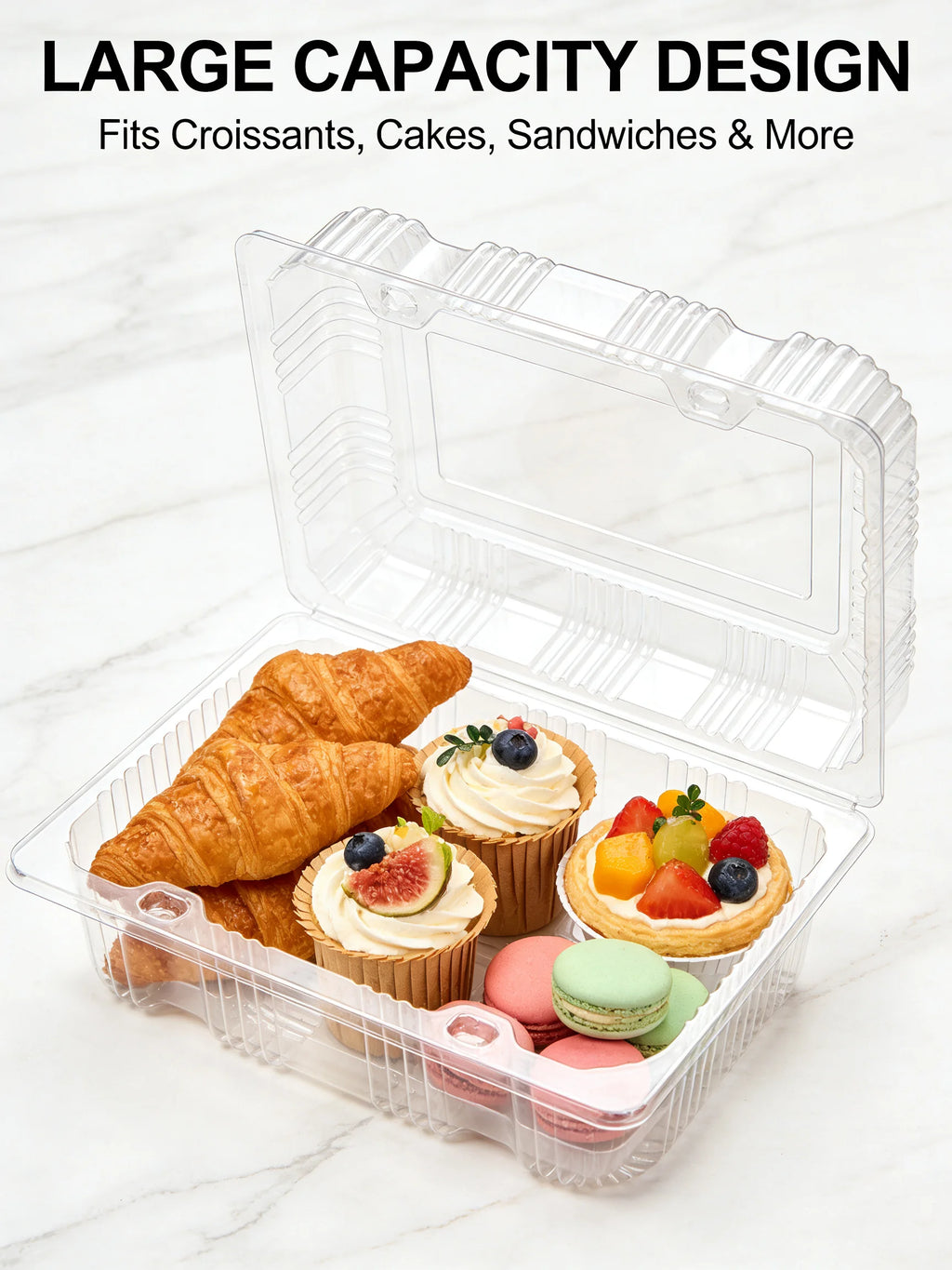 50Pcs Clear Plastic Food Containers - Disposable Clamshell Boxes for Fruit Salad Sandwich Dessert Takeout Picnic Party