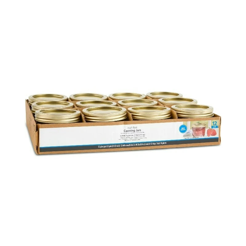 8 oz Mason Jars, Wide Mouth Half Pint Canning Jars with Lids and Rings, 12-Pack Small Glass Jars for Home Canning and Meal Prep