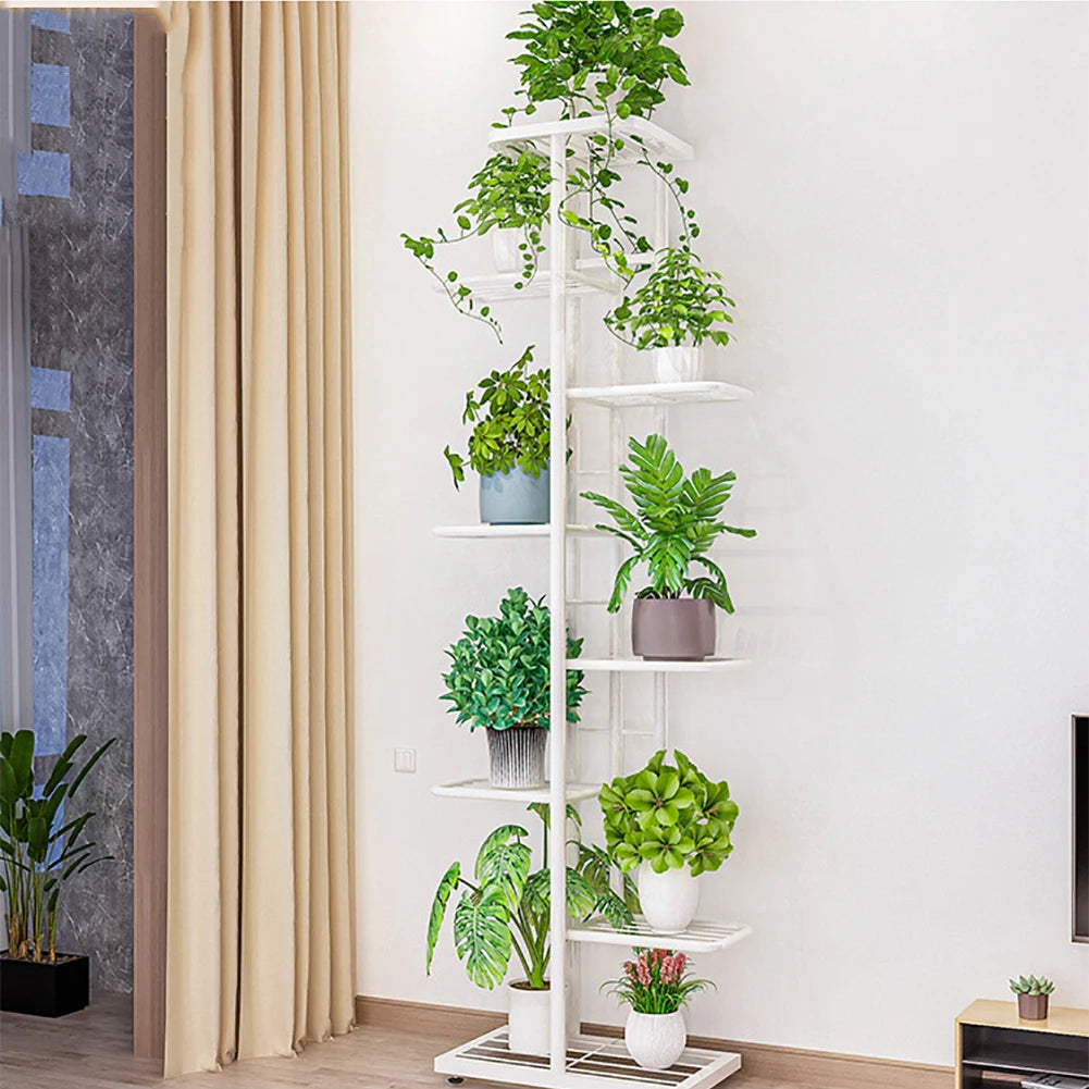 8 Tiers Metal Plant Stand, Indoor Outdoor 9 Potted Plant Holders, Tiered Plant Shelf, Metal Flower Display Rack For Gaden