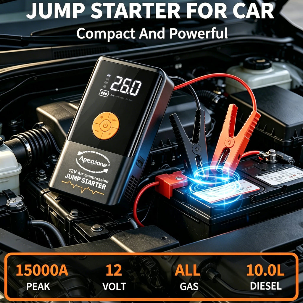 5-IN-1 Car Jump Starter with Air Compressor High Peak Auto Battery Booster 150PSI Air Pump Power Bank Tire Inflator