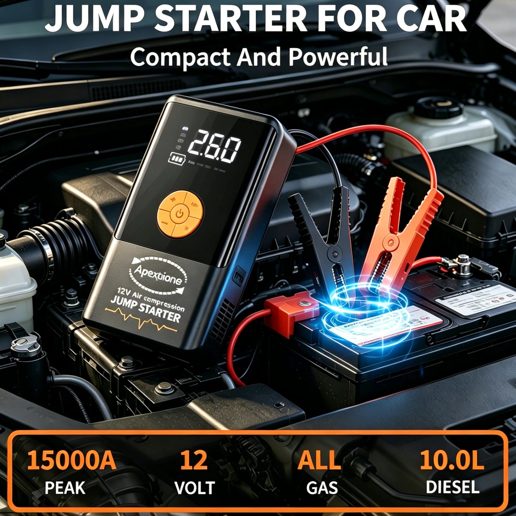5-IN-1 Car Jump Starter with Air Compressor High Peak Auto Battery Booster 150PSI Air Pump Power Bank Tire Inflator