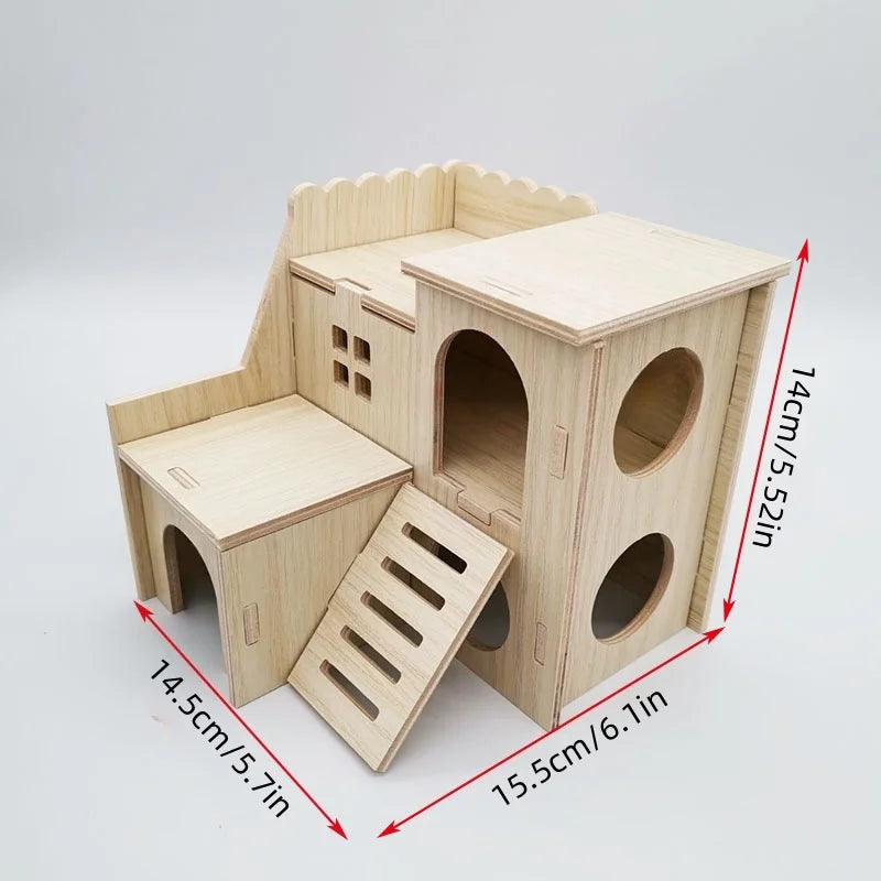 Bite resistant golden bear wooden toy swing seesaw rainbow house rainbow bridge hamster solid wood decoration home