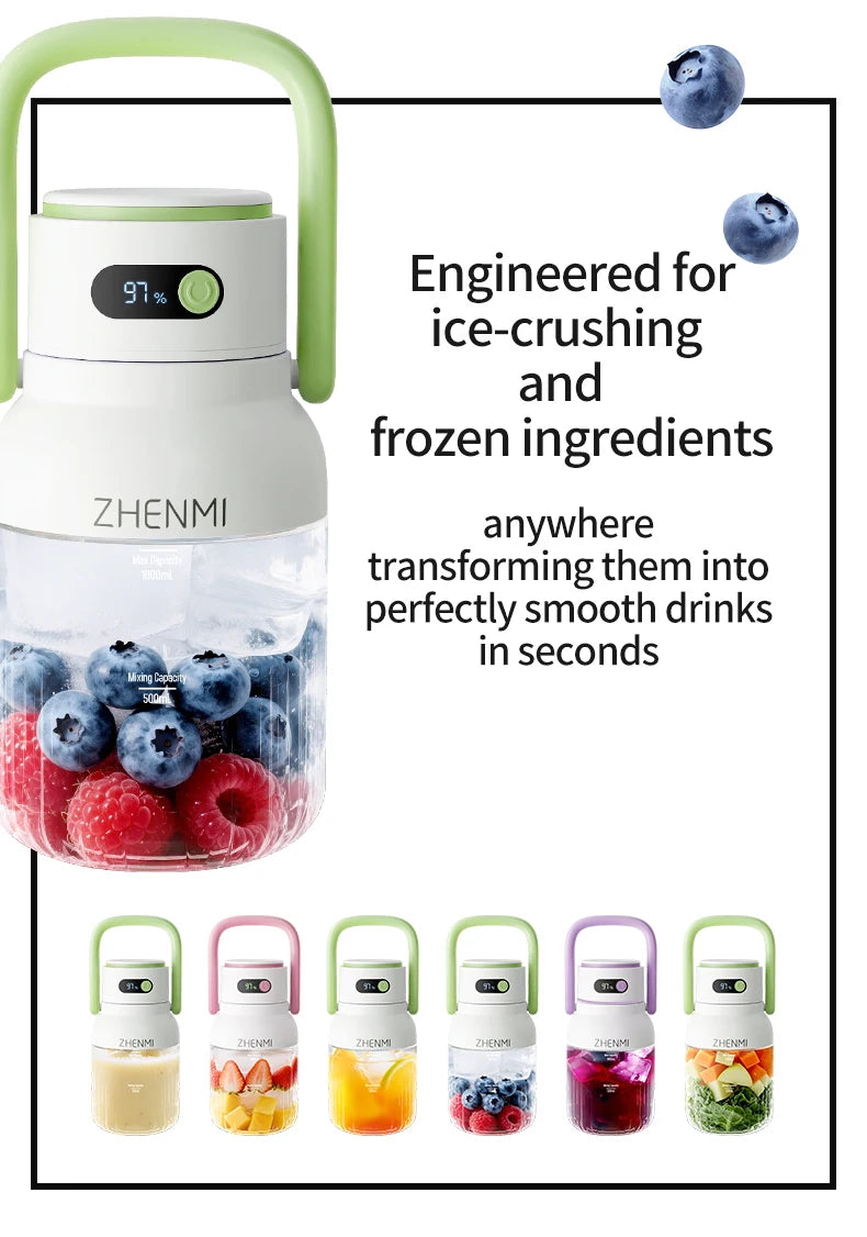 Holidays and Birthdays Blender for Shakes & Smoothies! ZHENMI BPA-Free Cordless Blender, 33oz, Ice Crushing, USB Rechargeable,