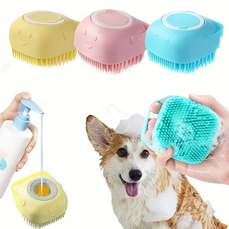 2-in-1 Silicone Pet Bath Brush - Fur Cleaning Massaging Foam Making Gentle on Dog Skin
