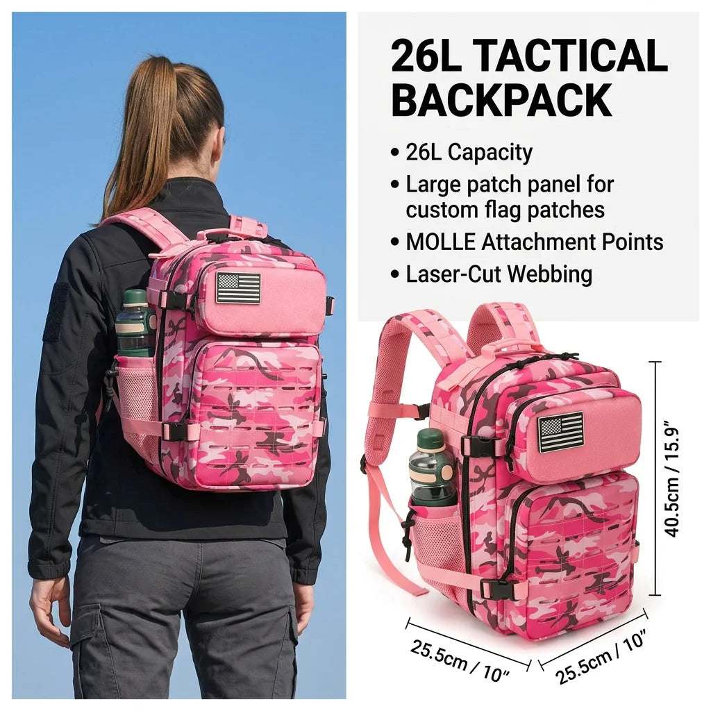 26L Tactical Backpack Men Women MOLLE Outdoor Survival Fitness Hiking Rucksack With Dual Double Cup Holders Camping