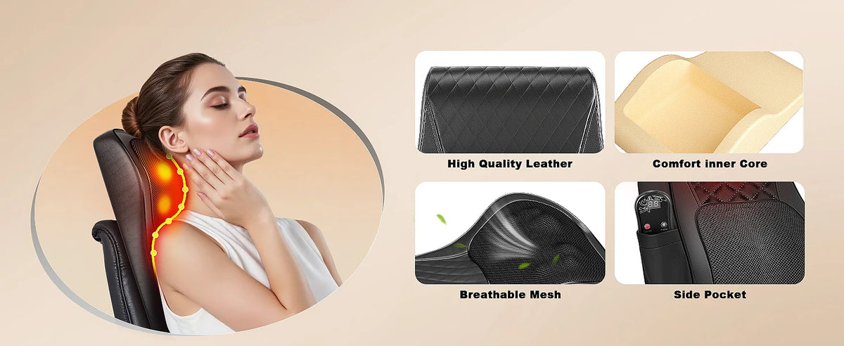 Leercon Neck Massager with Heat, 3D Kneading Massage Pillow for Neck and Back, Shoulder, for Stress Relax at Woman Man Home Office