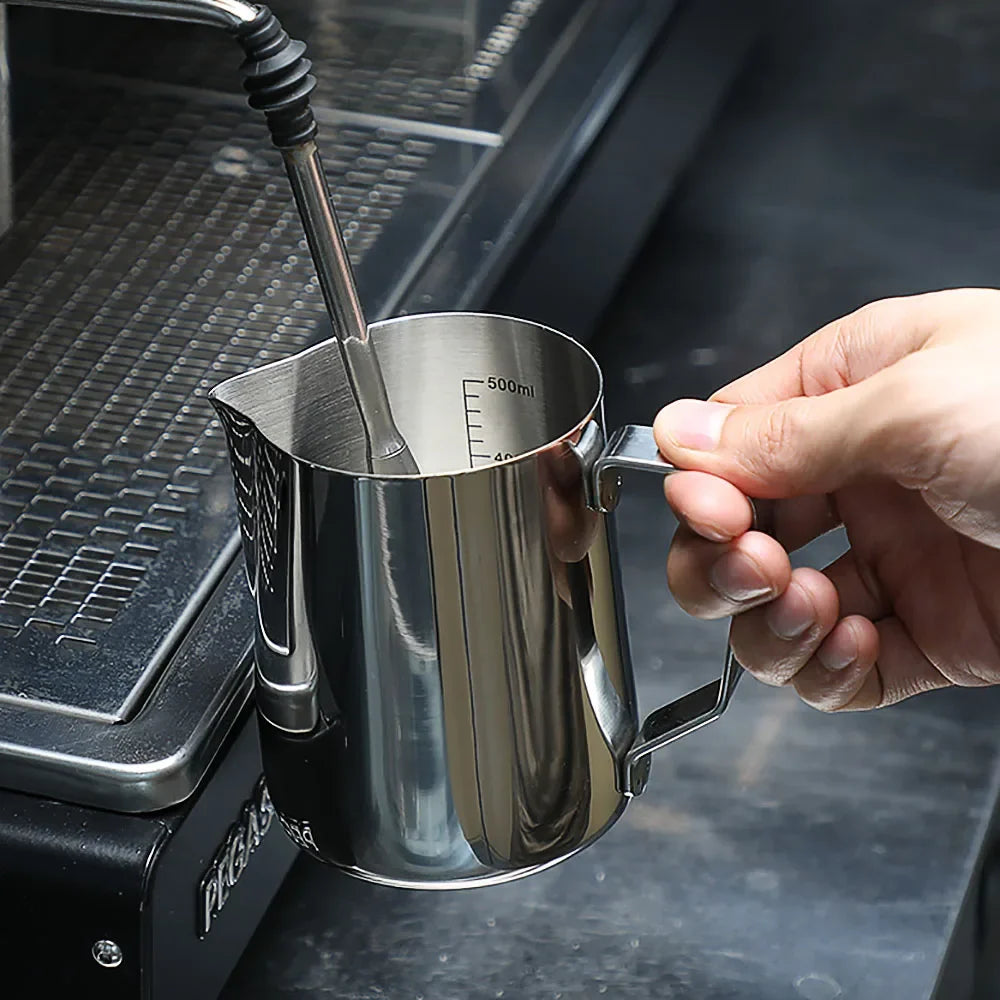 Thickened Stainless Steel Coffee Latte Art Pitcher, Pointed Spout with Internal & External Markings, Milk Frothing Jug for Milk