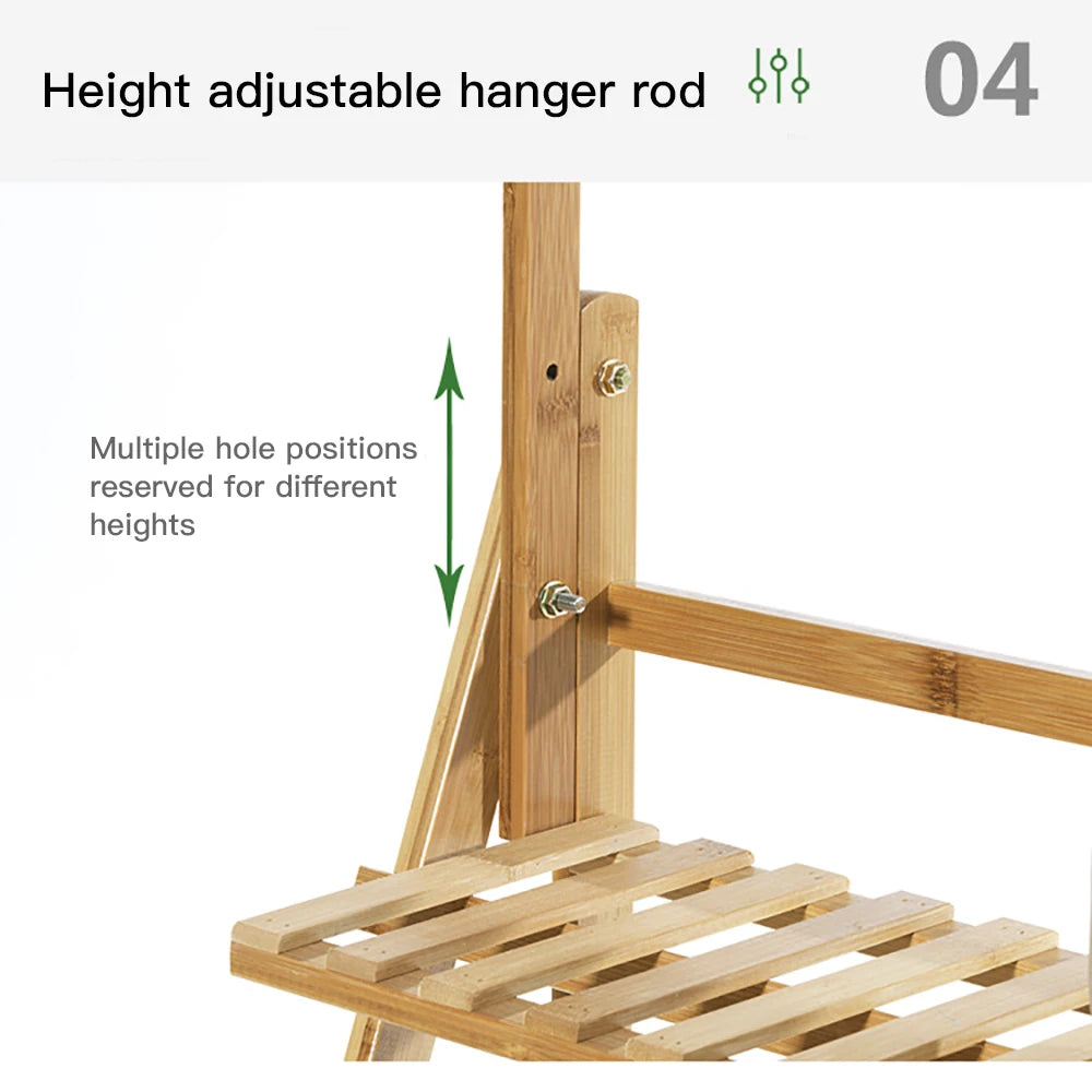 Folding Bamboo Plant Stand, Flower Pot Shelf, Multi-Use for Greenhouse Indoor and Outdoor, 3 Tier