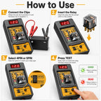 12V 24V Car Relay Tester, Automotive Electrical Diagnostic Tool with Digital Display, Test Button and Alligator Clips