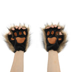Wolf Paw Gloves Faux Fur Cat Fingerless Mittens Winter Warm Cosplay Halloween Fancy Party Costume Accessories