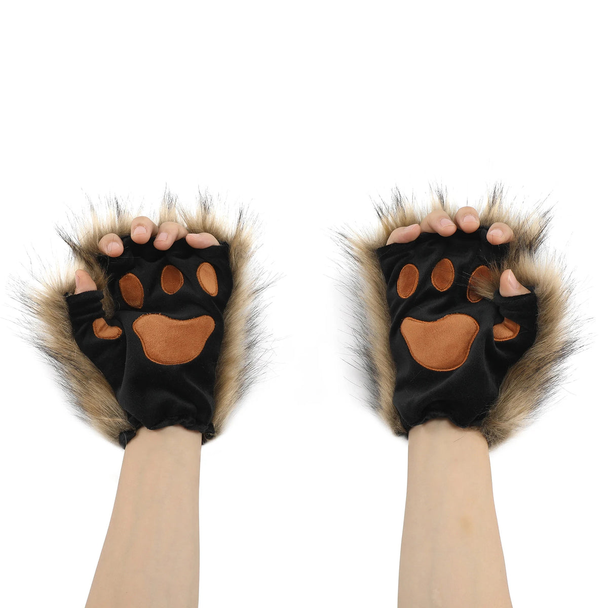 Wolf Paw Gloves Faux Fur Cat Fingerless Mittens Winter Warm Cosplay Halloween Fancy Party Costume Accessories