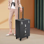 Rolling Makeup Train Case with Wheels, Professional Cosmetic Trolley Lockable Storage, 3-Layer Large Capacity Travel Organizer