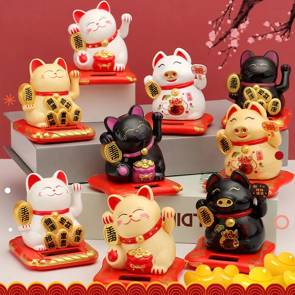 2.5 Inch Lucky Cat Ornaments Cute Solar Power Desk Cat Decoration Works Well Lucky Cat Car Ornaments Durable Home Decoration