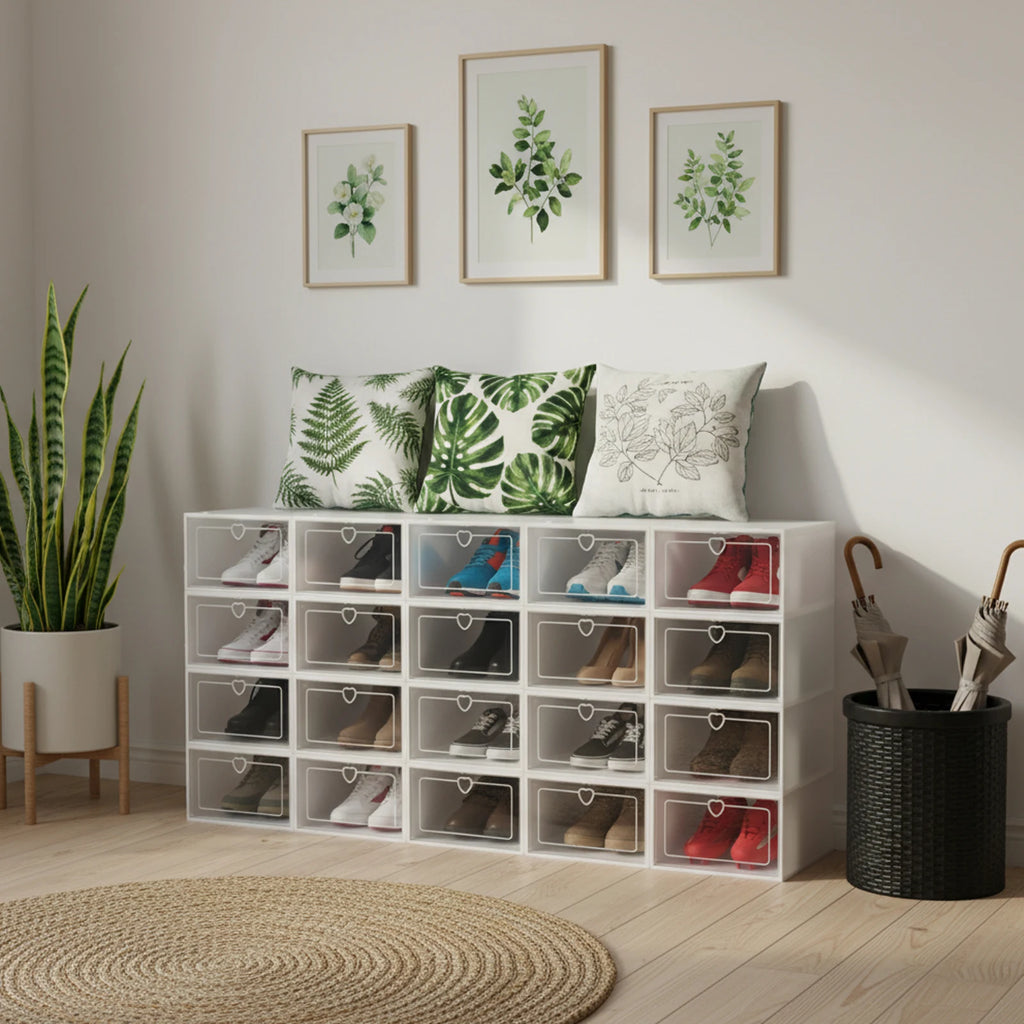 20Pcs Foldable Flip Shoe Storage Boxes Clear Plastic Shoes Case Shoe Organizer Dustproof, 33*23*14cm