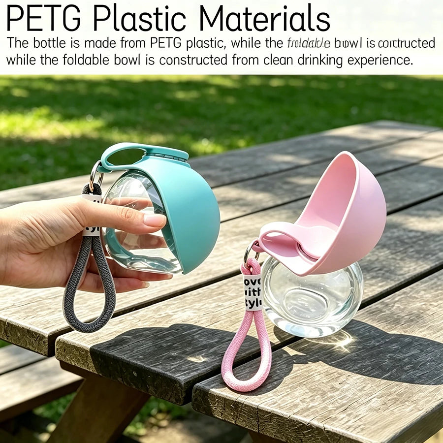 Portable Foldable Pet Water Bottle, Leak-Proof Outdoor Dog and Cat Drinking Bowl, with Lanyard and Hook, Compact, Pet Feeder