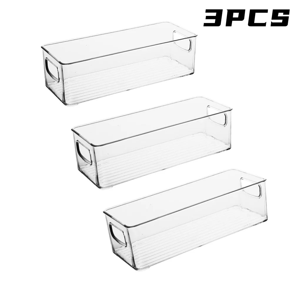 1/2/3Pcs Clear Pantry Storage Bins with Handles ，Stackable Refrigerator Organizer， Organizer Bins for Cabinets or Fridge