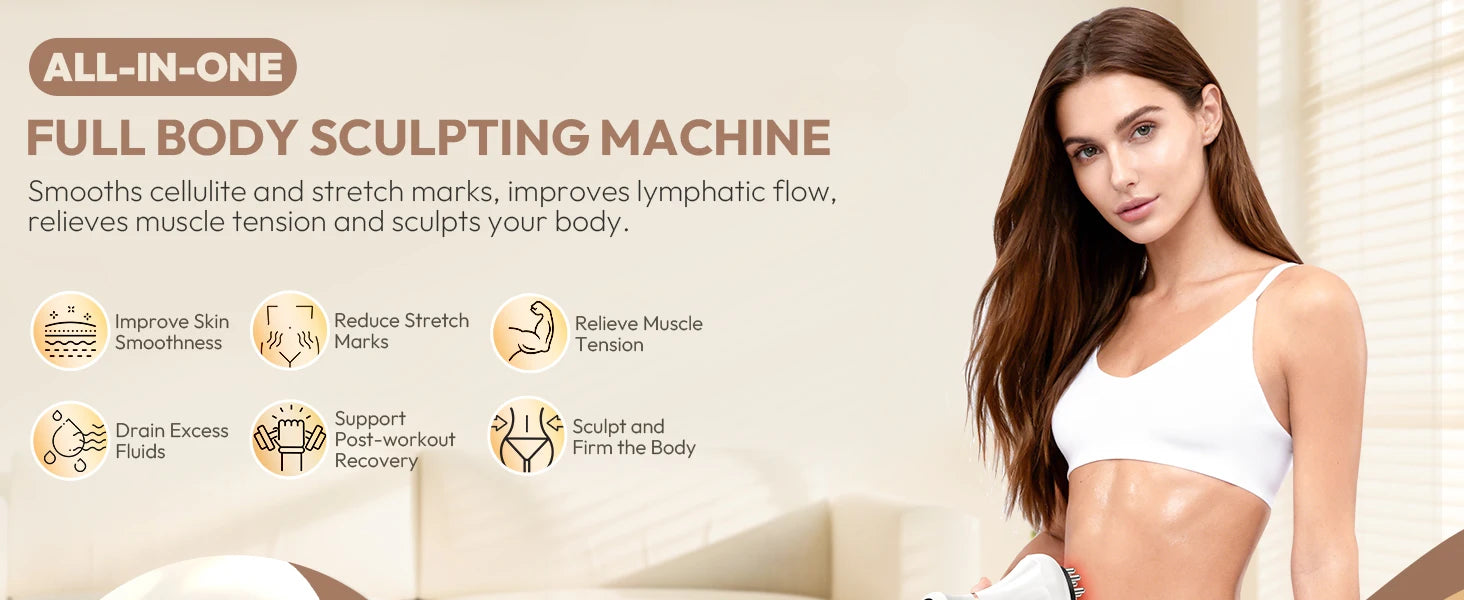 Lymphatic Drainage Massager & Anti-Cellulite Tool, Body Sculpting Machine with Heat Vibration Soothing Pulse for Legs Arms Hips