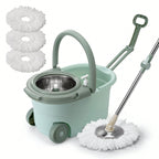 Spin Mop Bucket Set with Soap Dispenser 360°Rotating 2 Microfiber Heads 61" Adjustable Stainless Steel Handle 20QT Floor Cleaner
