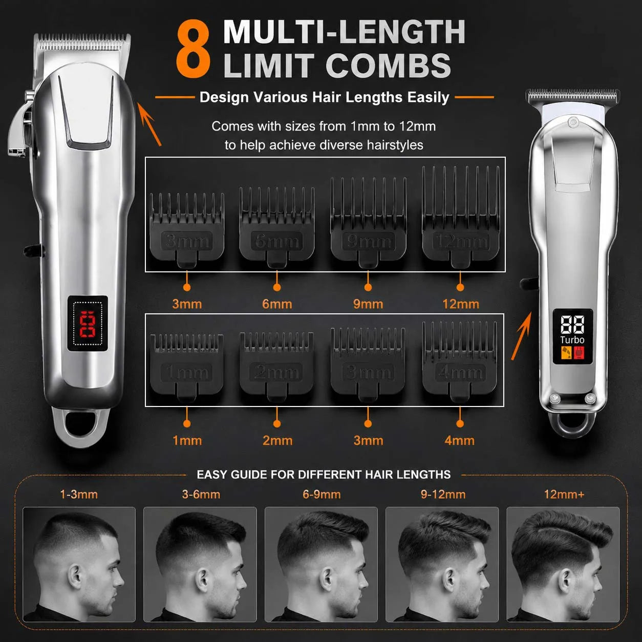 Professional Cordless Hair Clipper Set with LCD Display, USB Rechargeable Hair Trimmer Kit Grooming Kit for Home and Salon Use