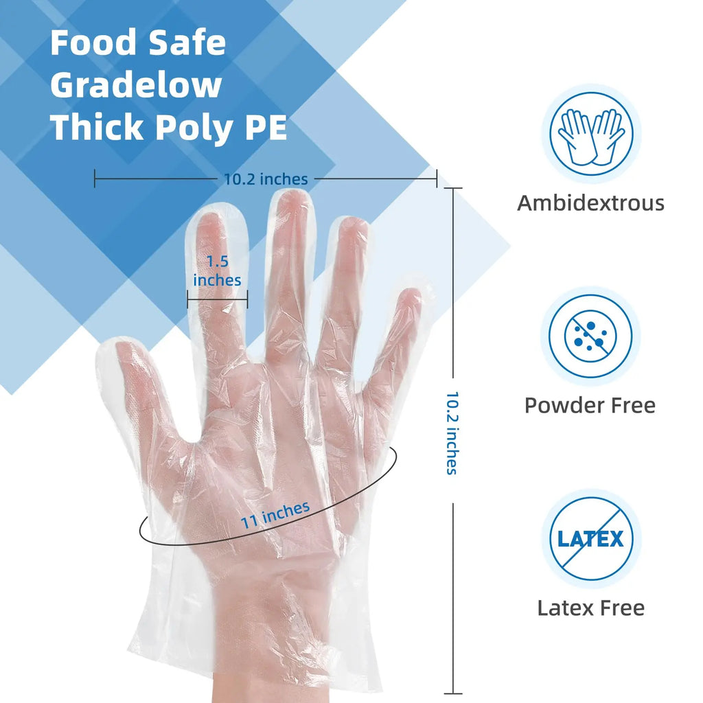 200 Pcs Disposable Clear Gloves - Food Grade Waterproof Oil-Proof for Kitchen Cooking Cleaning Catering