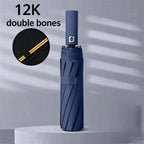 12 Bone Double Bones Black Glue Fully Automatic Umbrella, Rain & Sun Dual Use Three Fold, Sturdy Keel, UV Protection