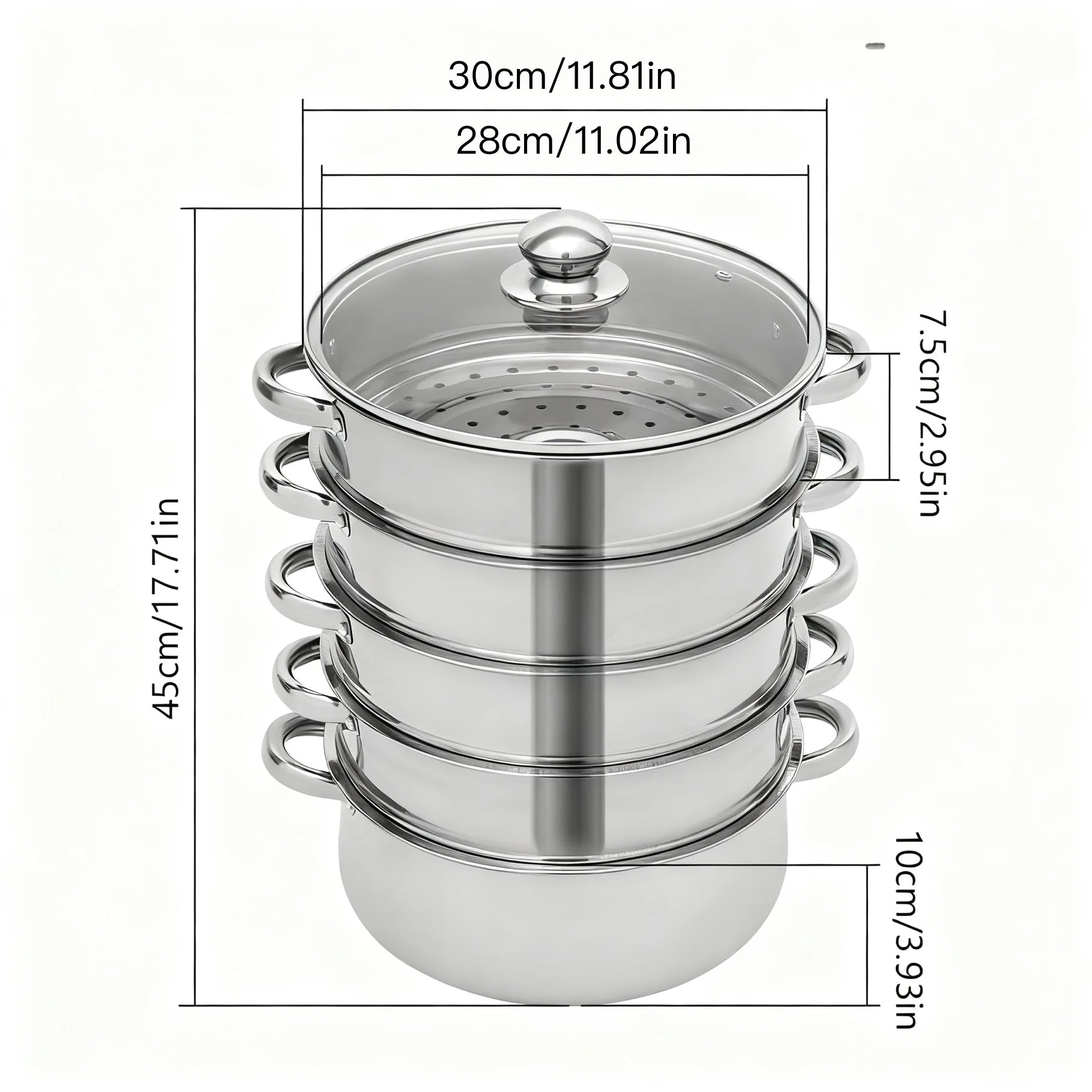 5-Tier Stainless Steel Steamer Cookware Cooking Pot Tier 4 Steaming Grids 1 Cooking Pot 28cm/30cm/26cm Steamer Pot