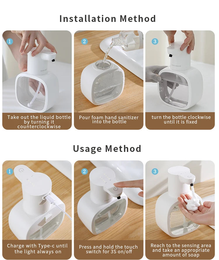 Automatic sensor soap dispenser, foam hand washing device, portable soap bottle, 500ml soap distribution device, in bathroom