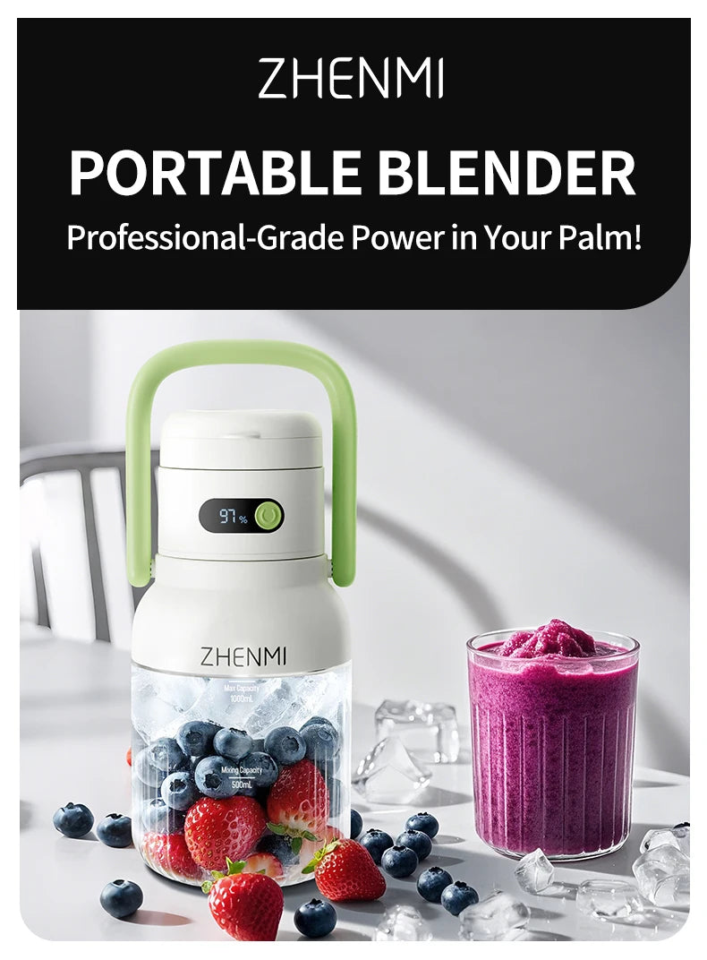 Holidays and Birthdays Blender for Shakes & Smoothies! ZHENMI BPA-Free Cordless Blender, 33oz, Ice Crushing, USB Rechargeable,
