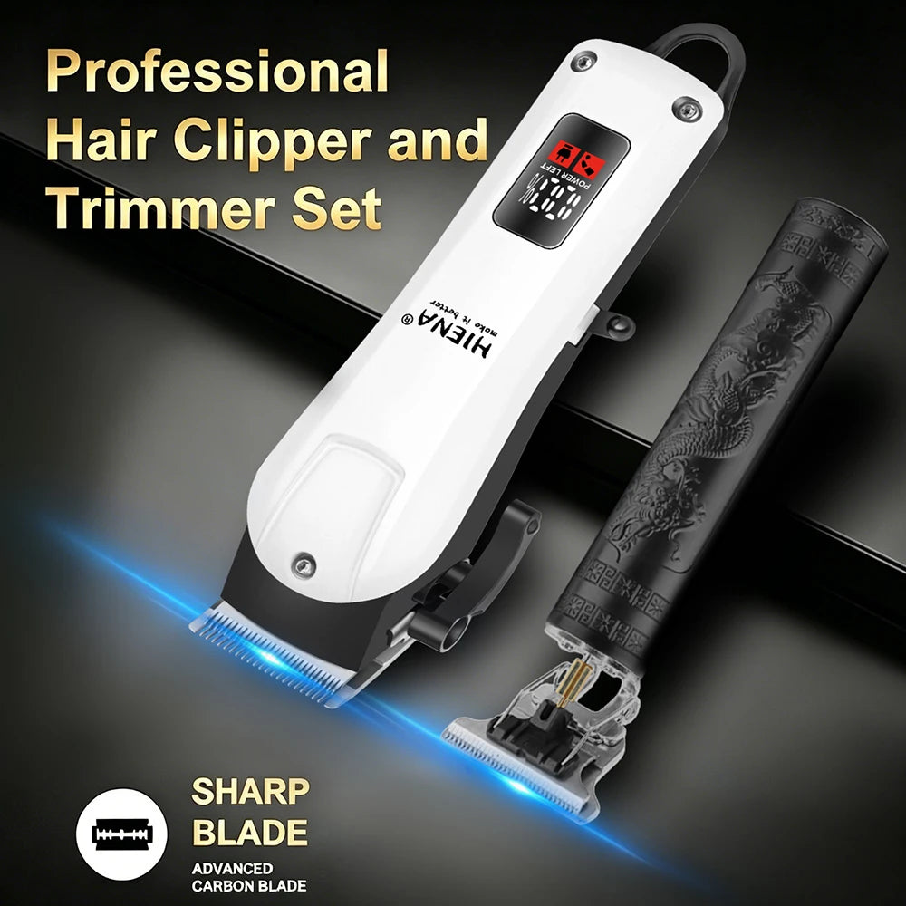 HIENA Professional Barber Kit Electric Hair Clipper Beard Shaver Detail Trimmer Cordless Rechargeable Titanium Blades for Home