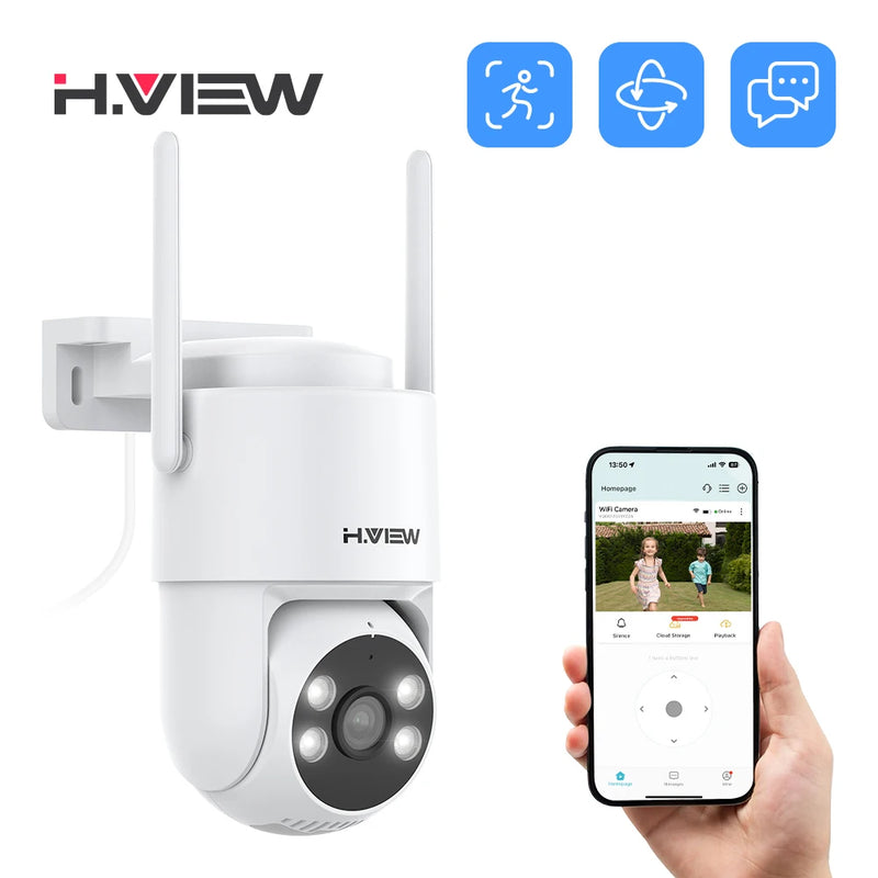 H.VIEW 3MP PTZ IP Camera WiFi Outdoor AI Human Detection Audio  Wireless Security CCTV Camera