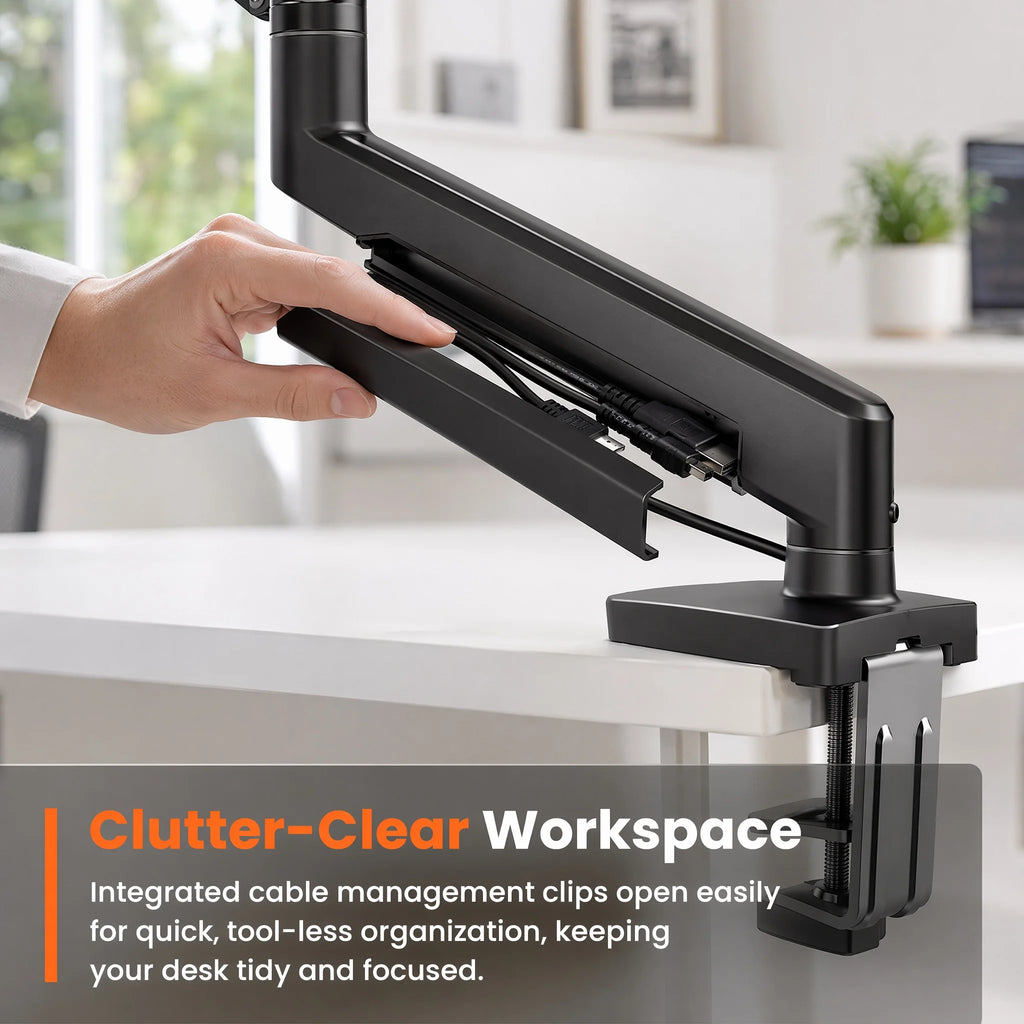 Single Monitor Arm 13-34 Inch, Adjustable Gas Spring Arm, Monitor Desk Mount for 4.4-19lbs, VESA 75/100mm with C-Clamp/Grommet Base, Ergonomic Stand for Work/Gaming