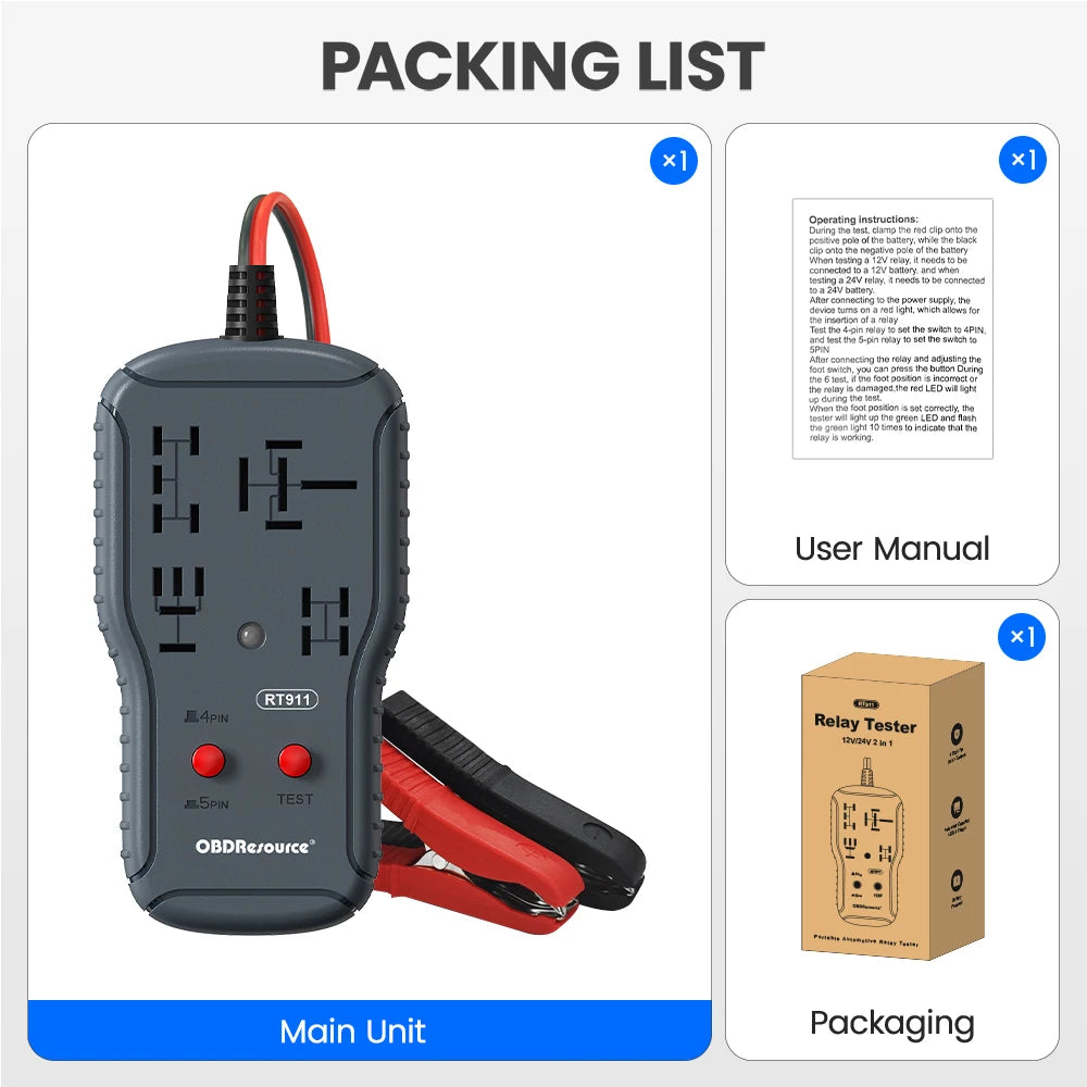 OBDResource 12V/24V Automotive Relay Tester 4PIN 5PIN Super Relay Tester Diagnostic Tool Professional Battery Voltage Detector
