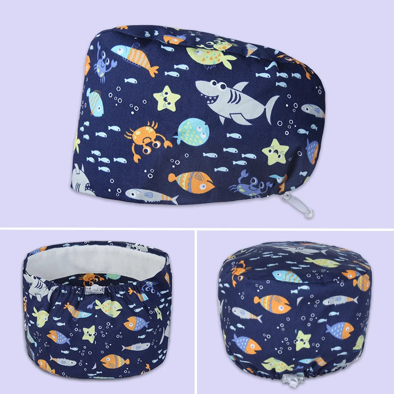 Shark Pattern Scrub Cap for Men Women 100% Cotton Healthcare Surgical Dentist Skullcaps Hospital Working Hats K329